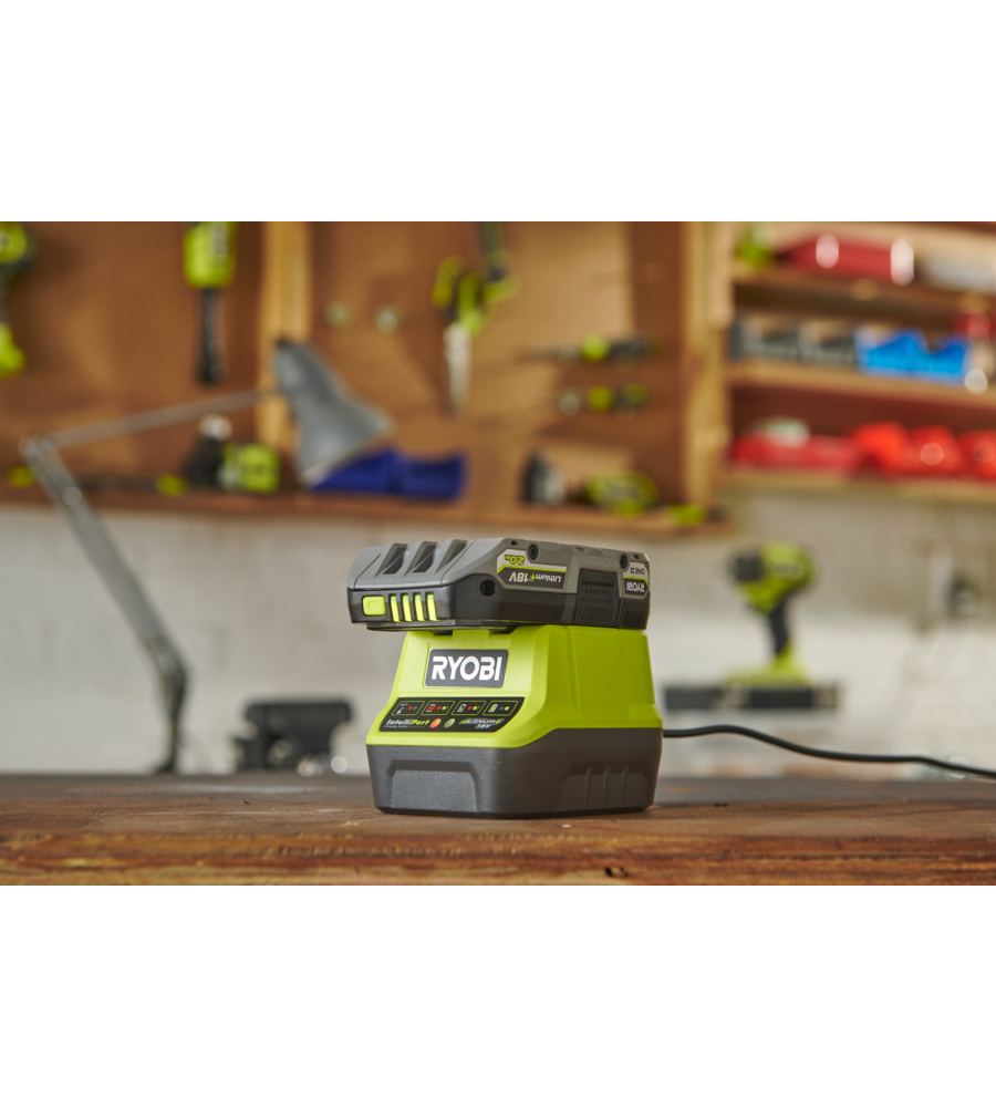 Kit caricabatterie singolo e batteria di ricambio ryobi "rc18120-120c" 18v 2ah